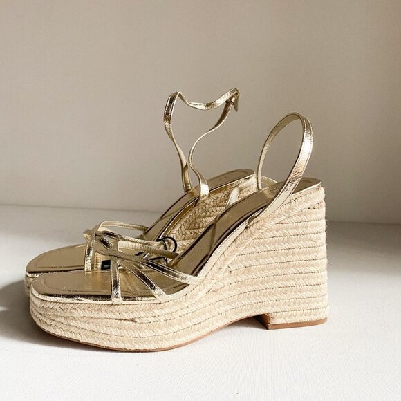 Zara Metallic Gold Strappy Wedge Jute Espadrille Sandals  40 NWT - Picture 5 of 5